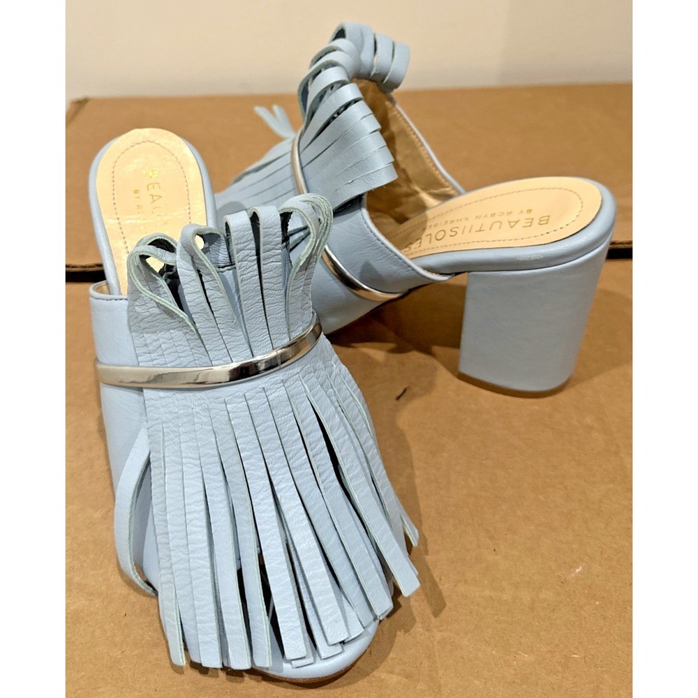 BEAUTIISOLES By Robin Greiber Women Size‎ 5.5 Fringe Block Heels Blue Chunky